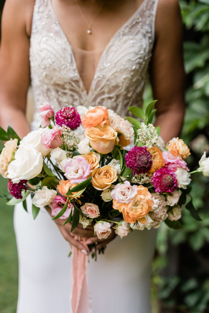 Wedding bouquet with colorful flowers. Lush Mountain Wedding