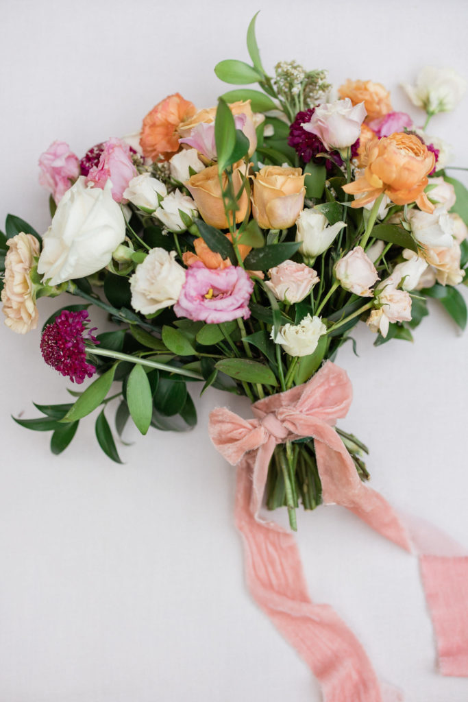 Bridal bouquet with colorful flowers. Lush Mountain Wedding